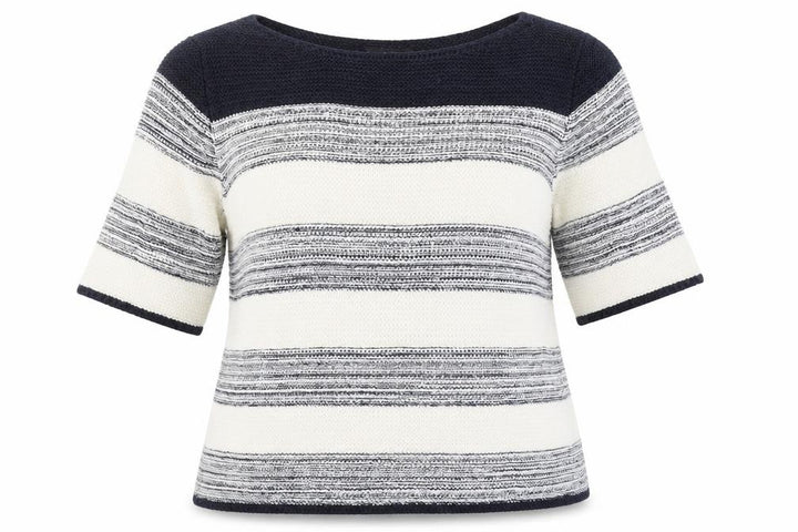 M&Co Women’s Blue Striped Knit Short Sleeve Pullover Jumper Size 12