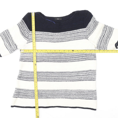 M&Co Women’s Blue Striped Knit Short Sleeve Pullover Jumper Size 12