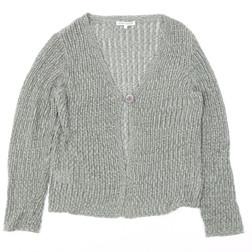 Laura Ashley Women Grey Knit Cardigan L Acrylic Cotton V-Neck