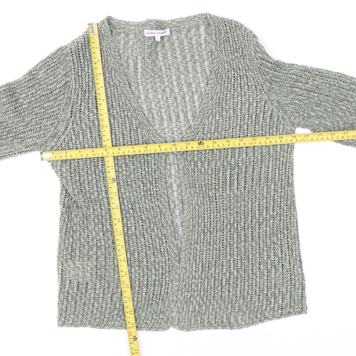 Laura Ashley Women Grey Knit Cardigan L Acrylic Cotton V-Neck