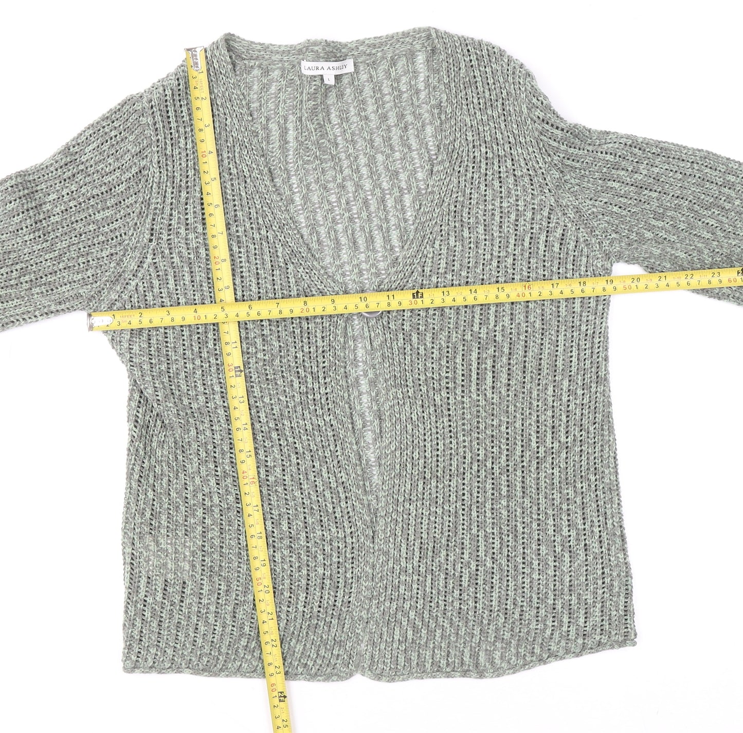 Laura Ashley Women Grey Knit Cardigan L Acrylic Cotton V-Neck