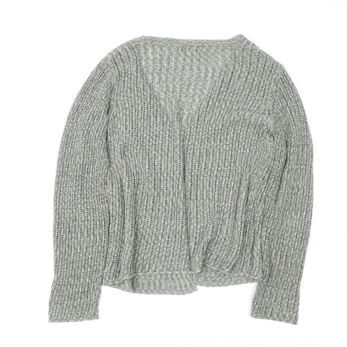 Laura Ashley Women Grey Knit Cardigan L Acrylic Cotton V-Neck