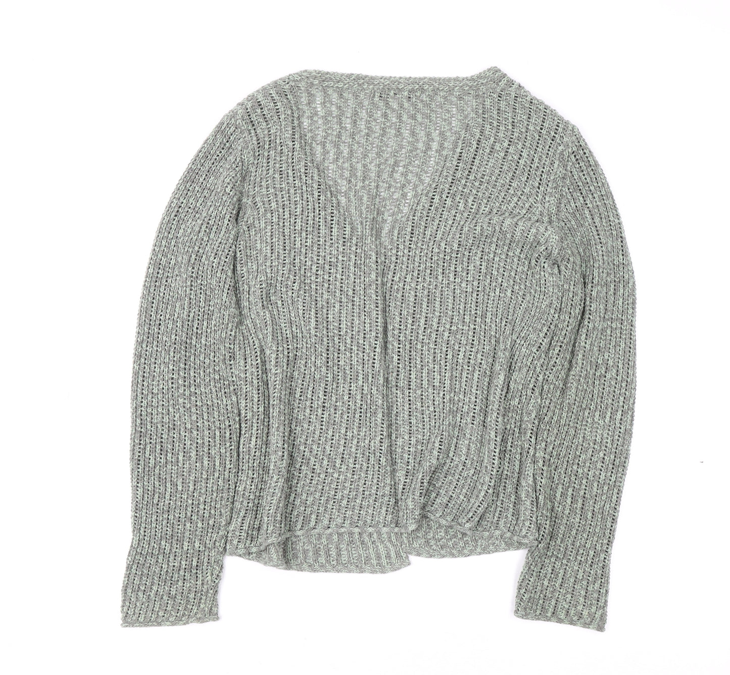 Laura Ashley Women Grey Knit Cardigan L Acrylic Cotton V-Neck