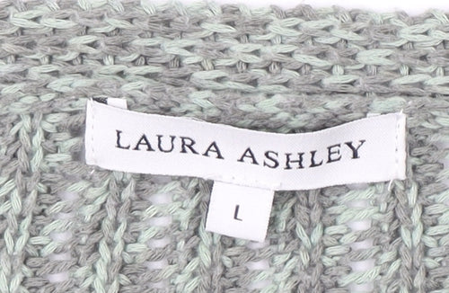 Laura Ashley Women Grey Knit Cardigan L Acrylic Cotton V-Neck
