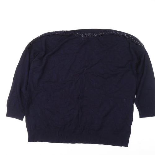 Bonmarché Women’s Blue Jewel Neck Long Sleeve Pullover Jumper Size 18