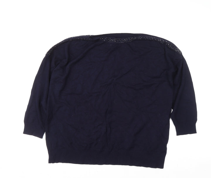 Bonmarché Women’s Blue Jewel Neck Long Sleeve Pullover Jumper Size 18