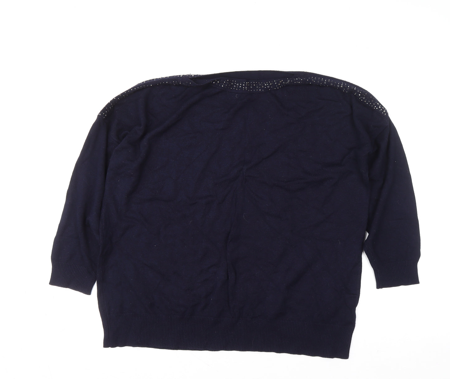 Bonmarché Women’s Blue Jewel Neck Long Sleeve Pullover Jumper Size 18