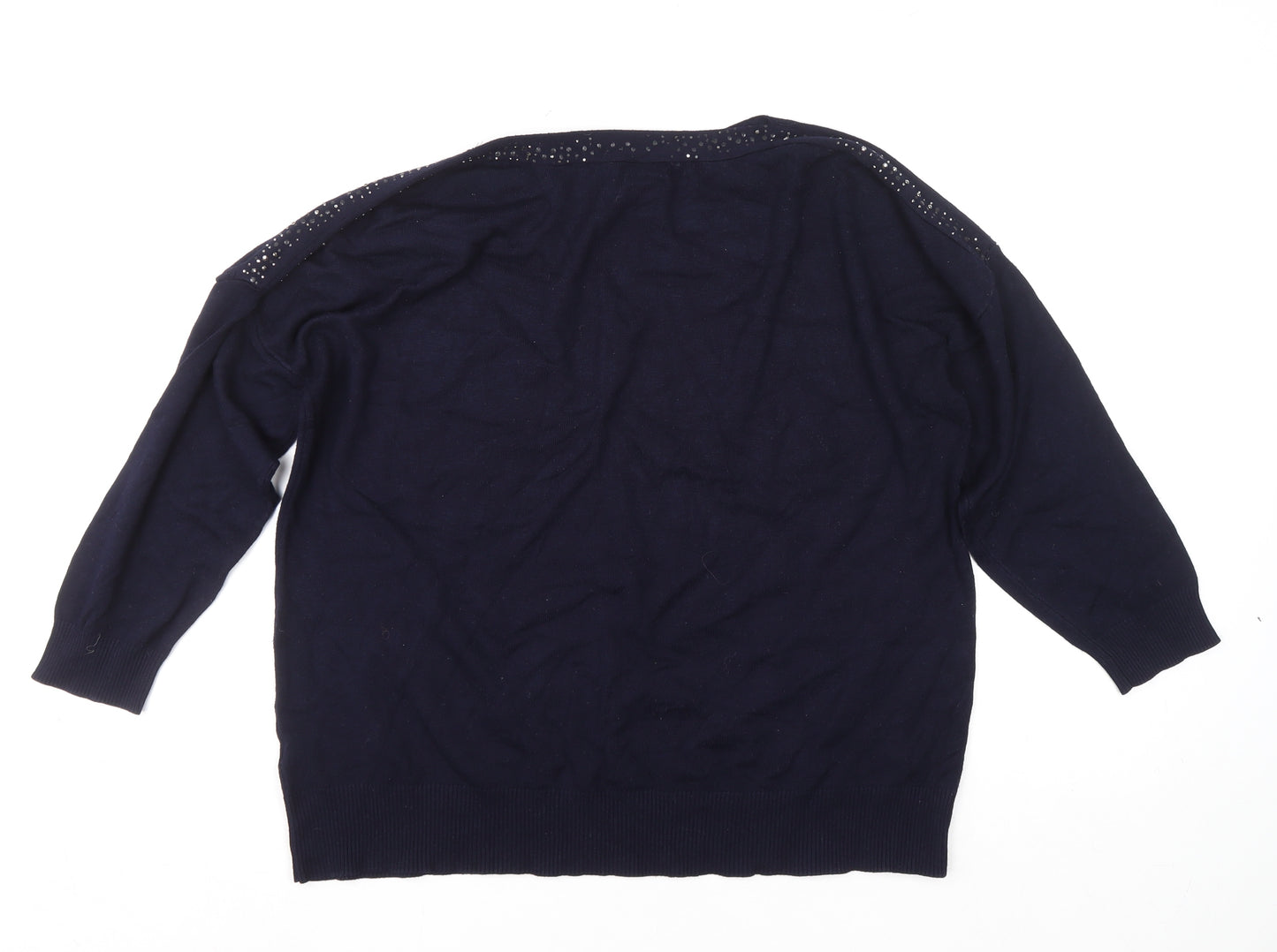 Bonmarché Women’s Blue Jewel Neck Long Sleeve Pullover Jumper Size 18