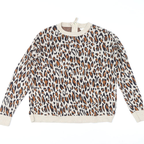 H&M Women’s Beige Leopard Print Cotton Pullover Jumper XS