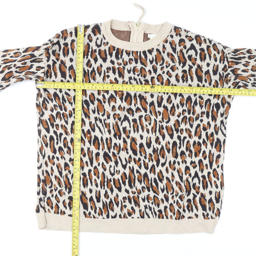 H&M Women’s Beige Leopard Print Cotton Pullover Jumper XS
