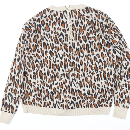 H&M Women’s Beige Leopard Print Cotton Pullover Jumper XS