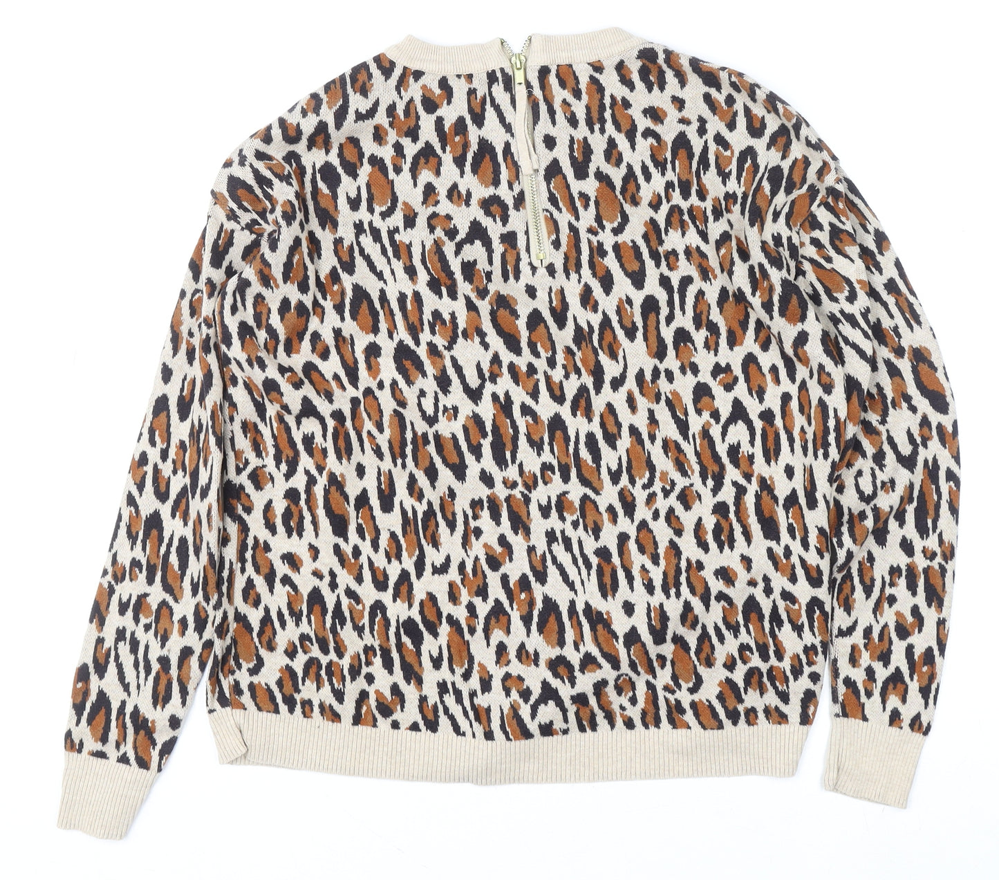H&M Women’s Beige Leopard Print Cotton Pullover Jumper XS