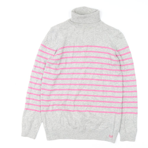 Crew Clothing Womens Grey Pink Stripe Roll Neck Jumper Size 10