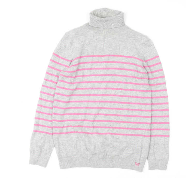 Crew Clothing Womens Grey Pink Stripe Roll Neck Jumper Size 10
