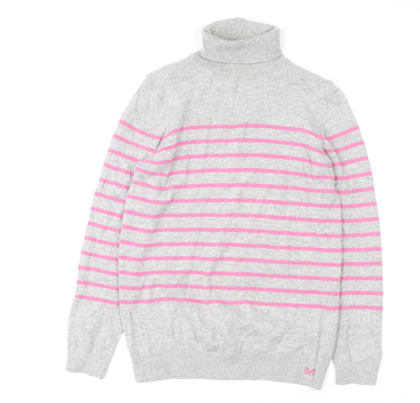 Crew Clothing Womens Grey Pink Stripe Roll Neck Jumper Size 10