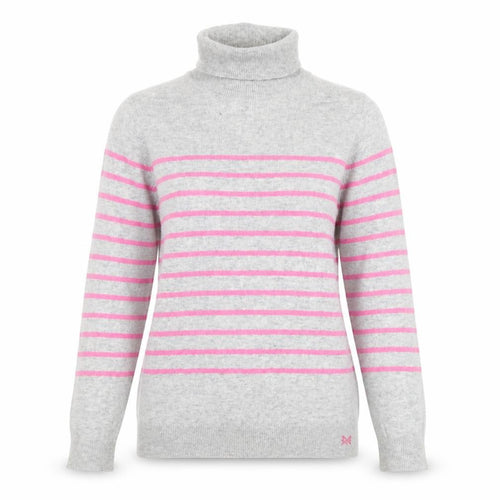 Crew Clothing Womens Grey Pink Stripe Roll Neck Jumper Size 10