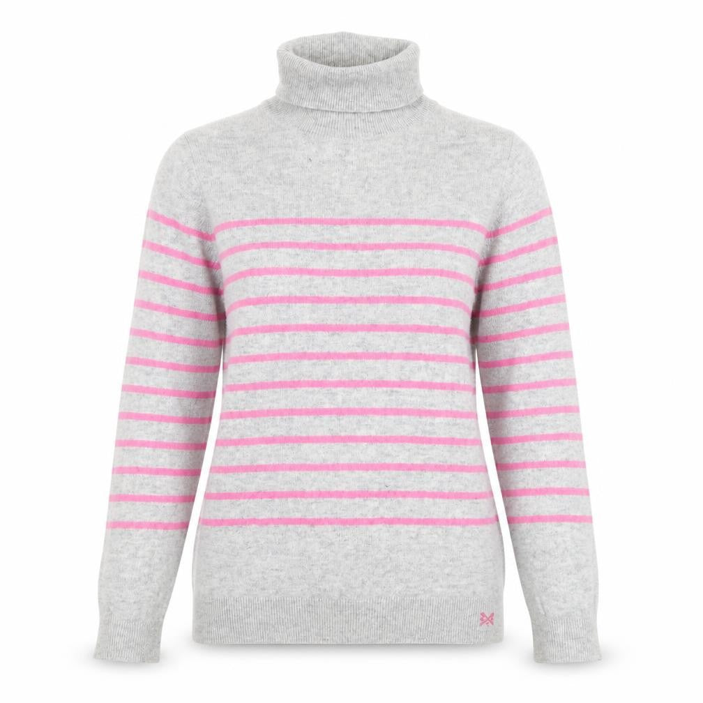 Crew Clothing Womens Grey Pink Stripe Roll Neck Jumper Size 10
