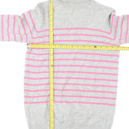 Crew Clothing Womens Grey Pink Stripe Roll Neck Jumper Size 10