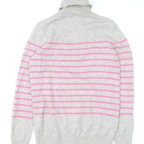 Crew Clothing Womens Grey Pink Stripe Roll Neck Jumper Size 10