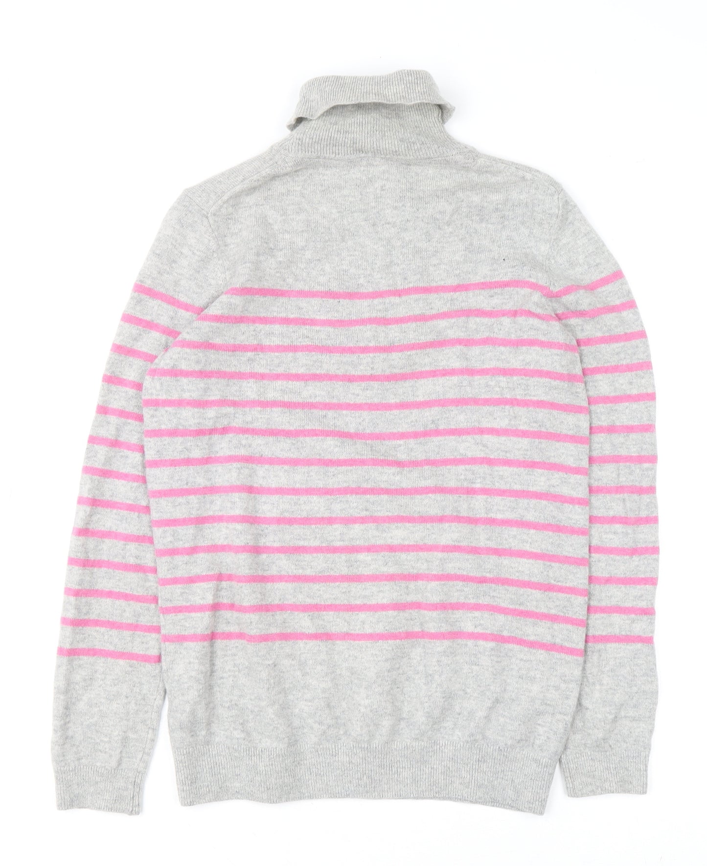 Crew Clothing Womens Grey Pink Stripe Roll Neck Jumper Size 10