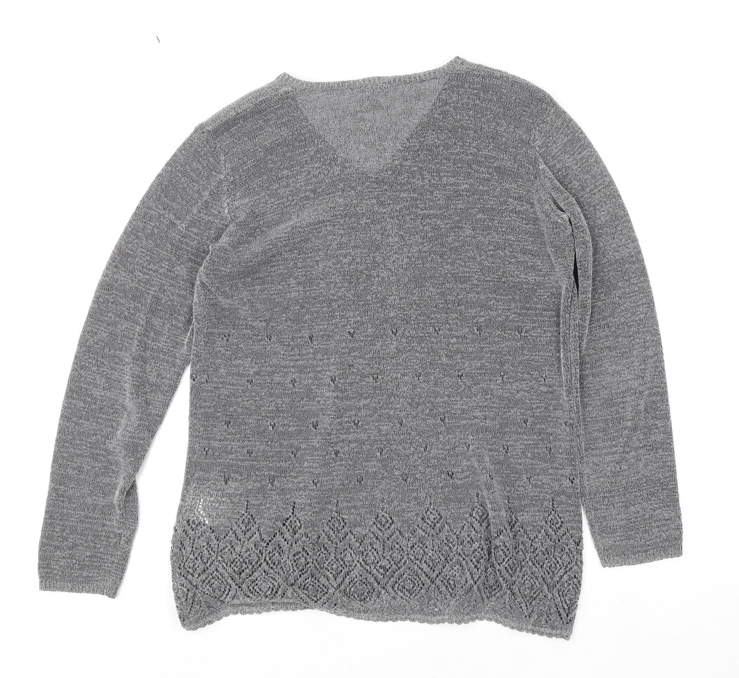 Next Women Grey V-Neck Knit Geometric Pullover Jumper M