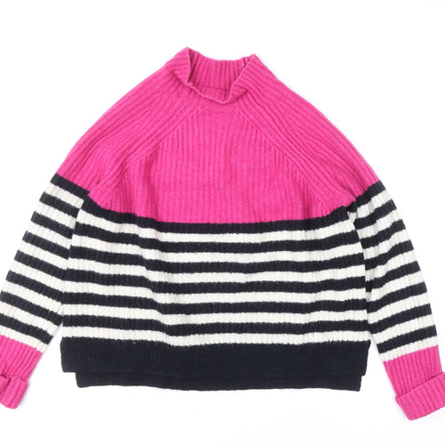 Next Women’s Pink Black White Striped Mock Neck Jumper Size 14