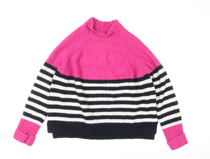 Next Women’s Pink Black White Striped Mock Neck Jumper Size 14
