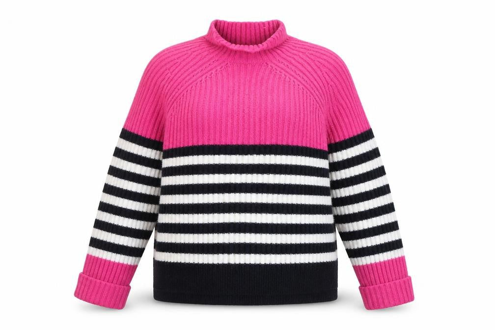 Next Women’s Pink Black White Striped Mock Neck Jumper Size 14