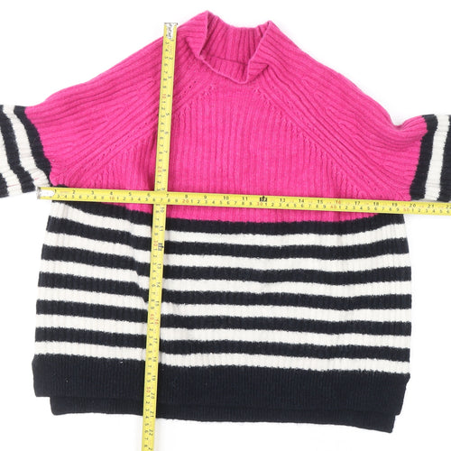 Next Women’s Pink Black White Striped Mock Neck Jumper Size 14