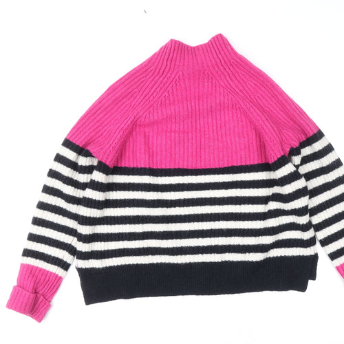 Next Women’s Pink Black White Striped Mock Neck Jumper Size 14