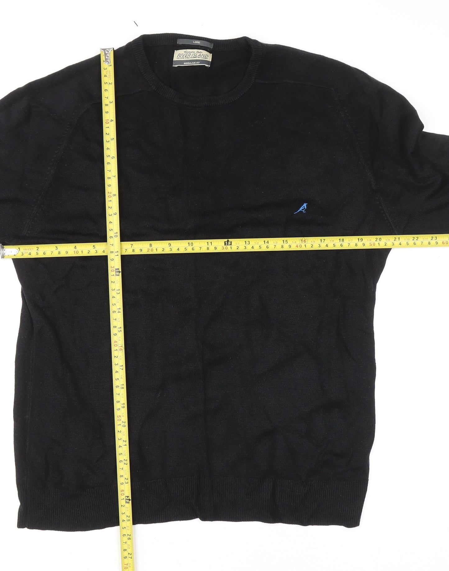 River Island Men's Black Acrylic Crew Neck Jumper L Regular Fit