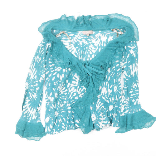 Soon Women's Blue Floral Ruffle Wrap Blouse Size 14