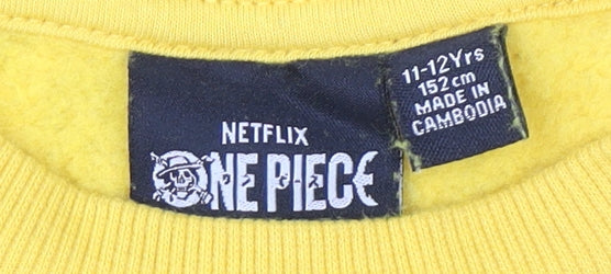 One Piece Boys Yellow Graphic Print Pullover Sweatshirt 11-12 Years