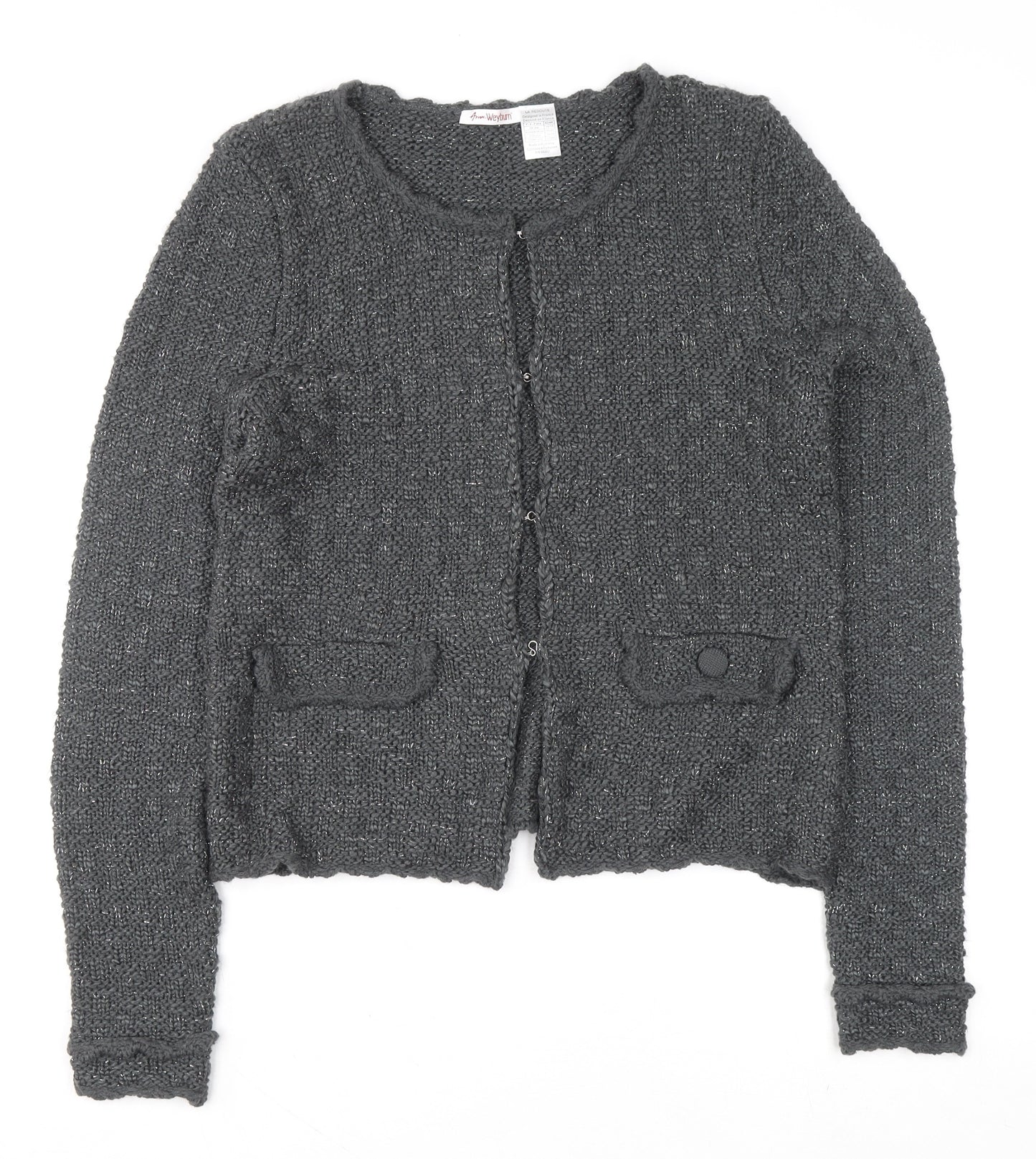 Anne Weyburn Women’s Grey Chunky-Knit Long Sleeve Cardigan Size 14/16
