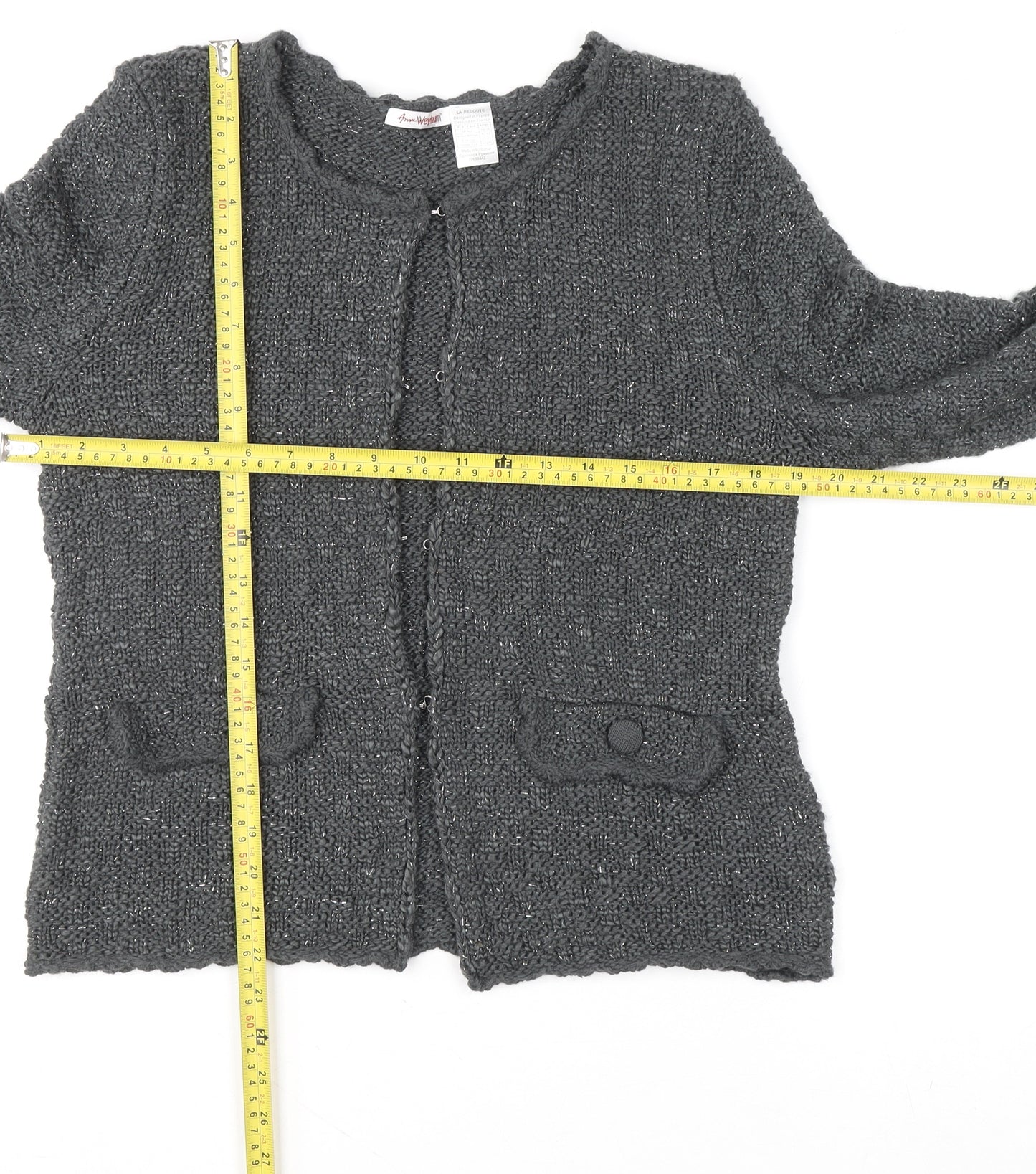 Anne Weyburn Women’s Grey Chunky-Knit Long Sleeve Cardigan Size 14/16