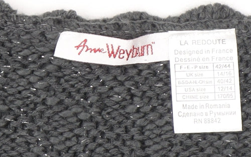 Anne Weyburn Women’s Grey Chunky-Knit Long Sleeve Cardigan Size 14/16