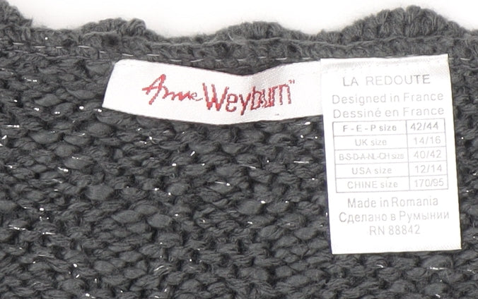 Anne Weyburn Women’s Grey Chunky-Knit Long Sleeve Cardigan Size 14/16