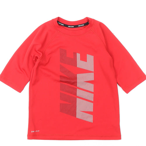 Nike Boys Red Dri-Fit Rash Guard Swim Top 8-10 Years Quick Dry UV