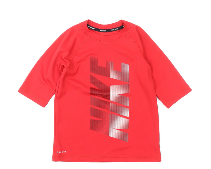 Nike Boys Red Dri-Fit Rash Guard Swim Top 8-10 Years Quick Dry UV