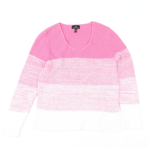 Marble Womens Pink White Striped V-Neck Knit Jumper Size 10