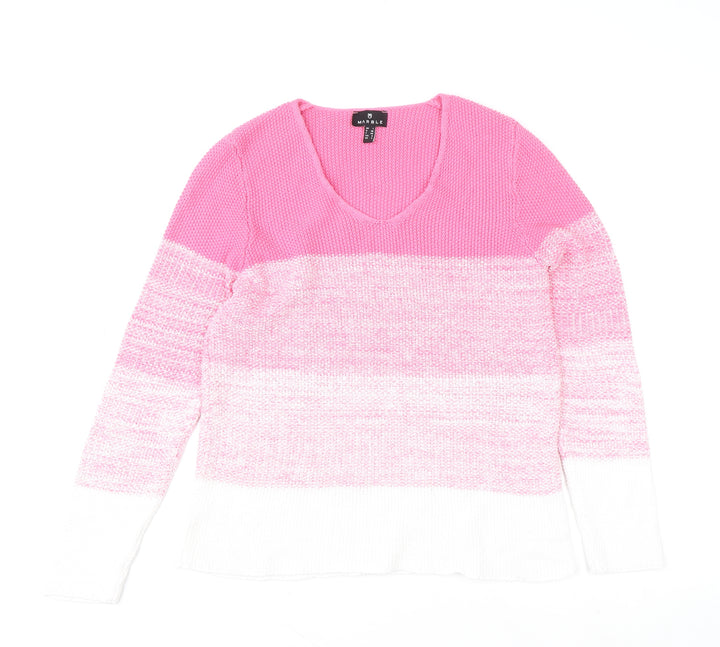 Marble Womens Pink White Striped V-Neck Knit Jumper Size 10