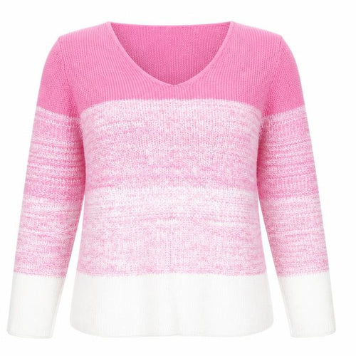 Marble Womens Pink White Striped V-Neck Knit Jumper Size 10