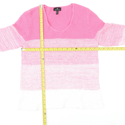 Marble Womens Pink White Striped V-Neck Knit Jumper Size 10