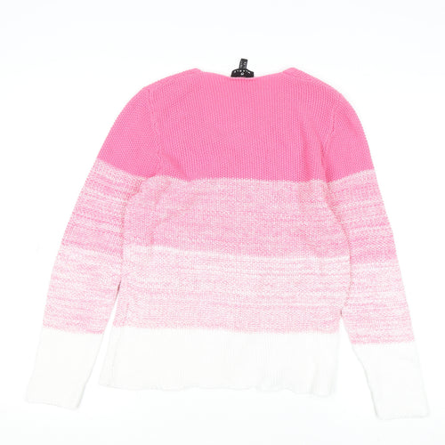 Marble Womens Pink White Striped V-Neck Knit Jumper Size 10