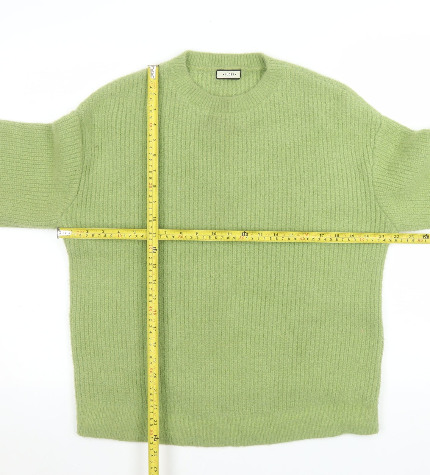KUOSE Women Green Crew Neck Knit Pullover Jumper Size S
