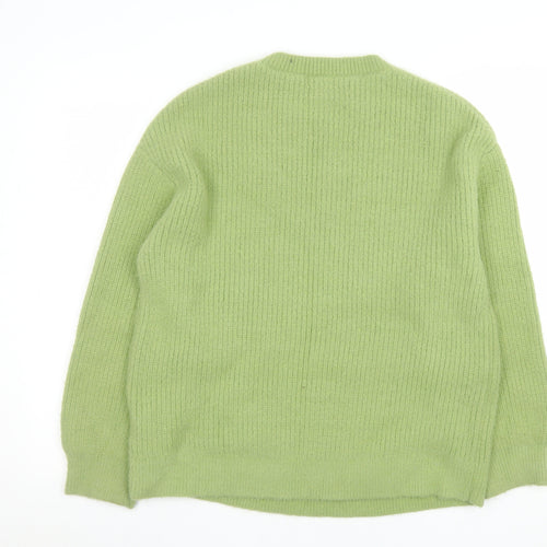 KUOSE Women Green Crew Neck Knit Pullover Jumper Size S