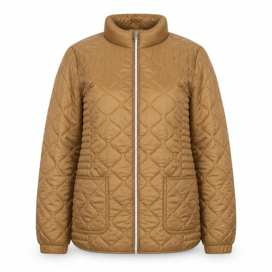 Front view of Next Women’s Brown Quilted Mid-Length Zip Jacket, size UK 14
