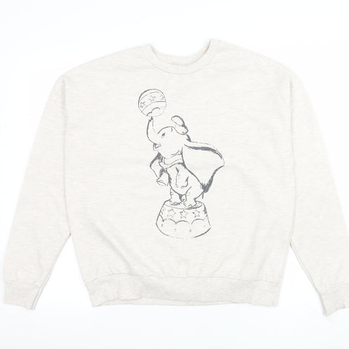 Disney Women Beige Dumbo Crew Neck Pullover Sweatshirt Size S