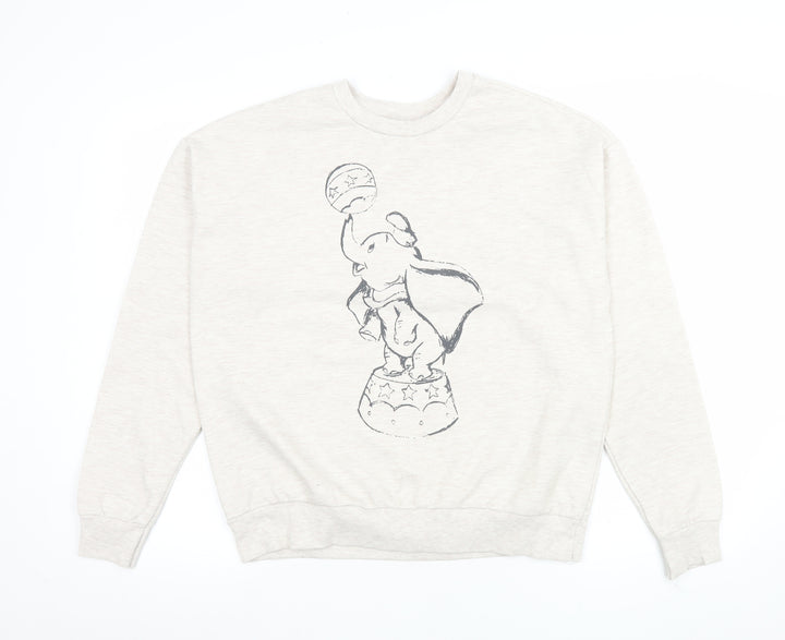 Disney Women Beige Dumbo Crew Neck Pullover Sweatshirt Size S