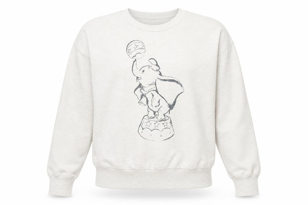 Front view of Disney Women Beige Dumbo Crew Neck Pullover Sweatshirt, size S